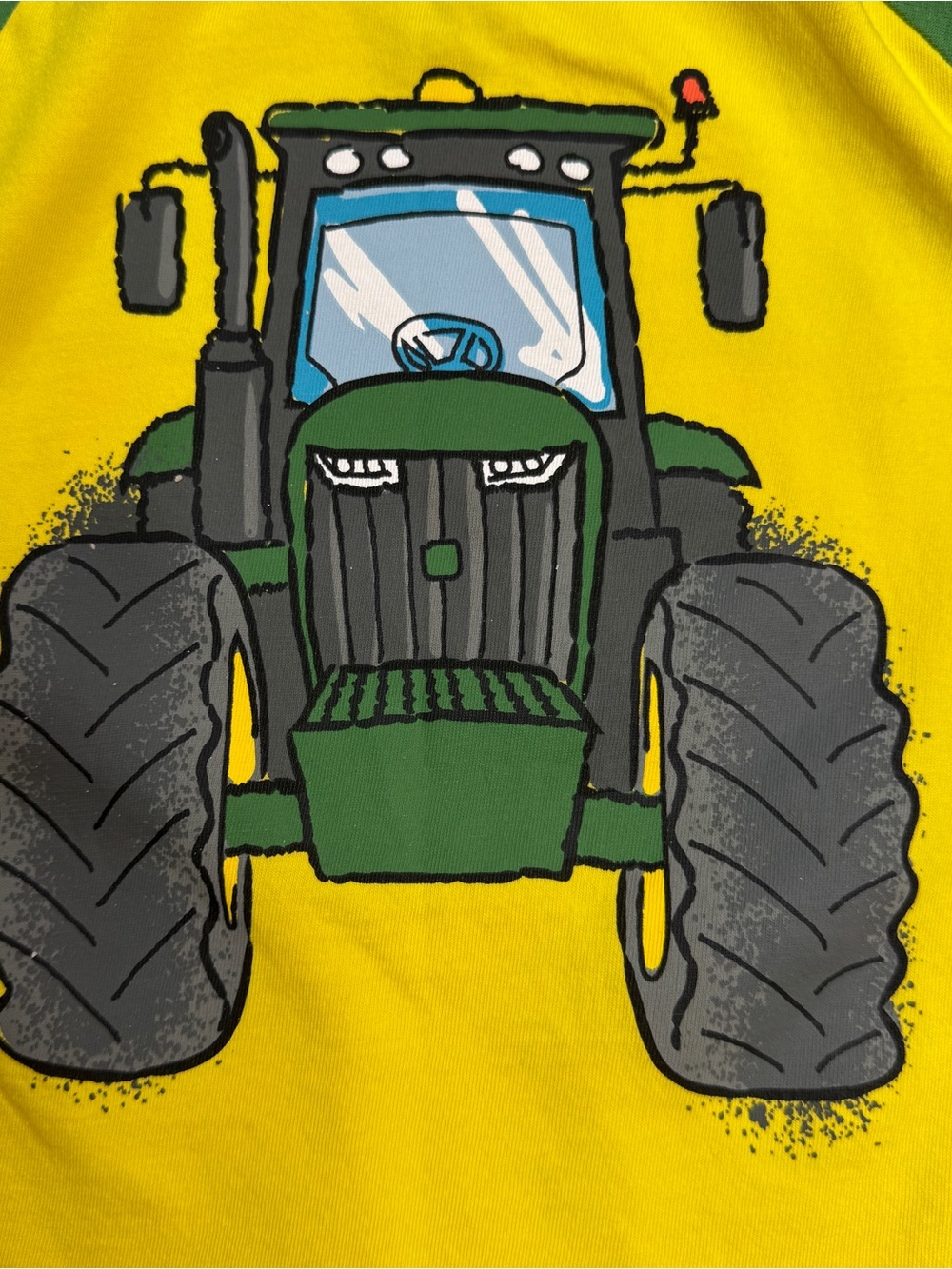 John Deere Boys Yellow Body Green Sleeve Tractor Tee Reverse Tractor on Back 2T - Picture 3 of 11
